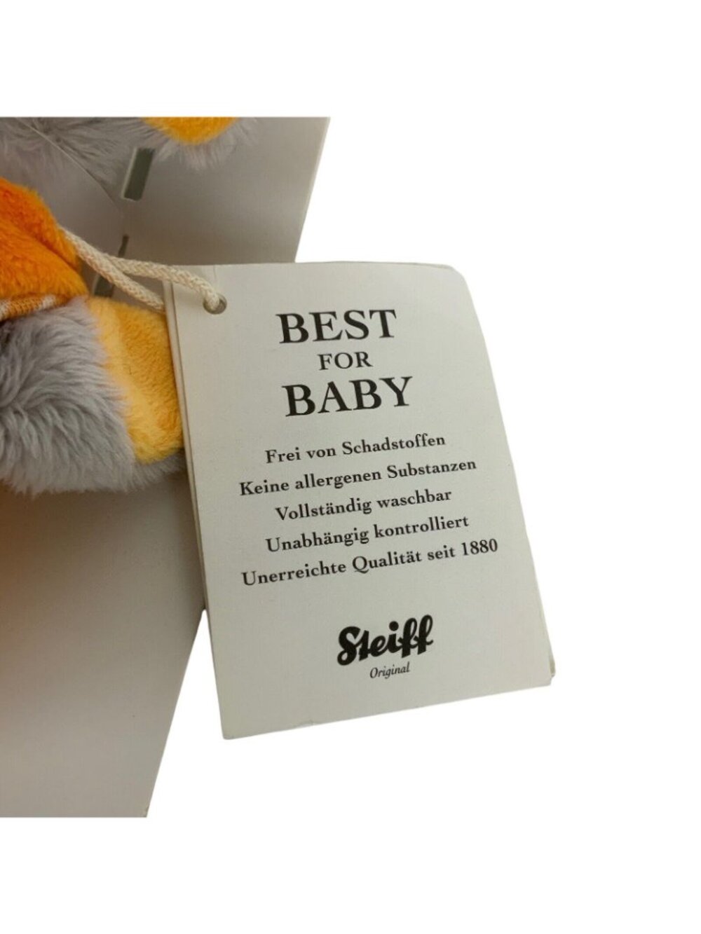 Steiff Trampili Elephant Baby Rattle Plush Toy Gray Orange 6 inch Shower Gift - Picture 7 of 8